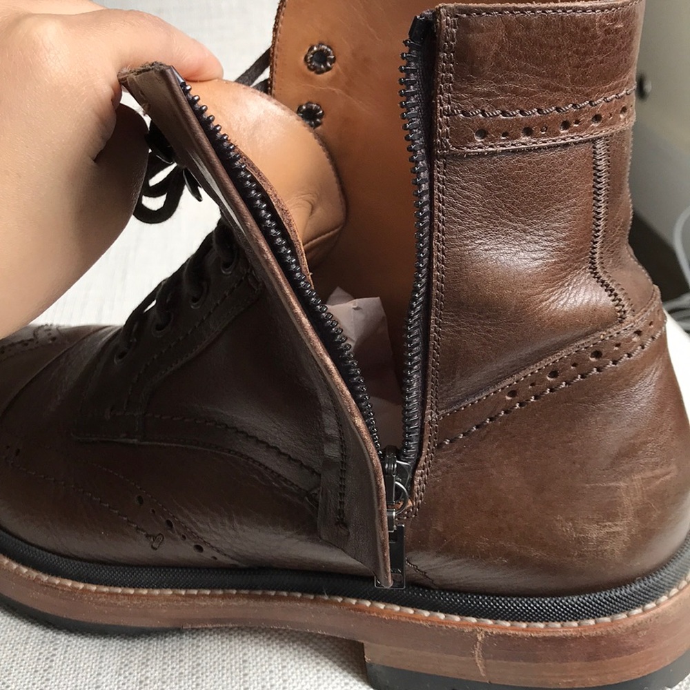 Lanvin Men's Brown Leather Brogue Combat Boot - Picture 4 of 12